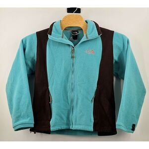 The North Face Fleece Jacket Size Medium Women Full Zip Teal / Brown Color Block